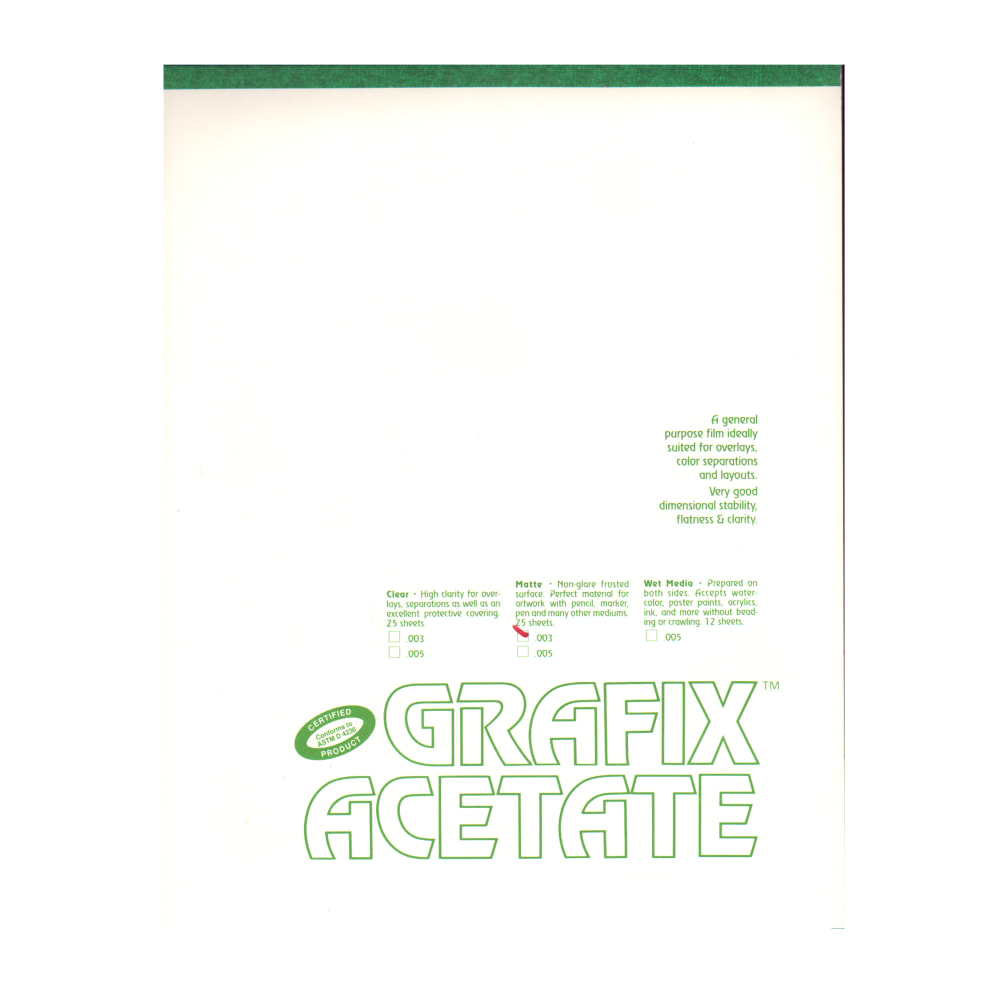 Grafix Matte Acetate Film Pad, 14in x 17in, 0.003in Thick, 25 Sheets MPN:P03MT1417