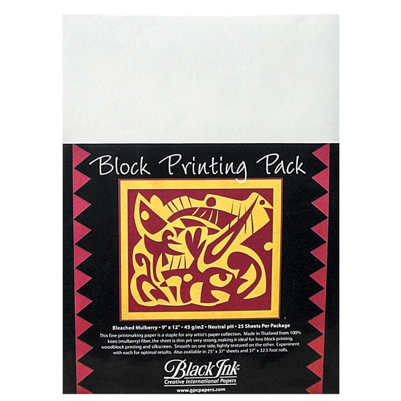 Black Ink Thai Mulberry Block Printing Paper, 9in x 12in, White, Bleached, Pack Of 25 Sheets MPN:AP-200