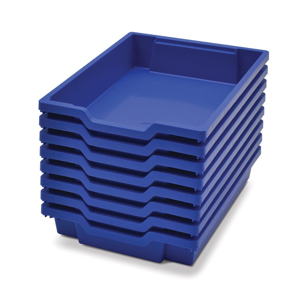 Gratnells Shallow F1 Tray, Heavy Duty School, Industrial & Utility Bins, 12.3in x 16.8in x 3in, Royal Blue, Pack Of 8 MPN:GTSF0106P8