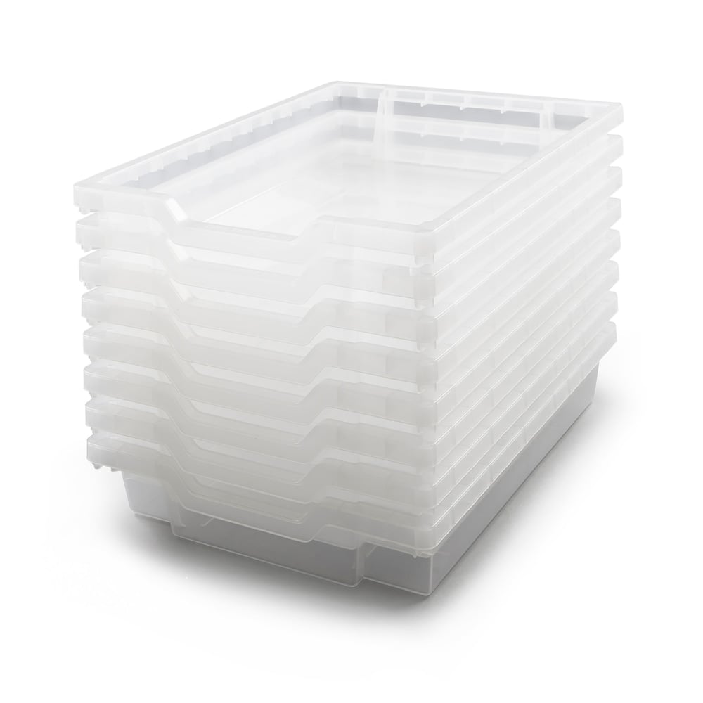 Gratnells Shallow F1 Tray, Heavy Duty School, Industrial & Utility Bins, 12.3in x 16.8in x 3in, Translucent, Pack 8 MPN:GTSF0120P8