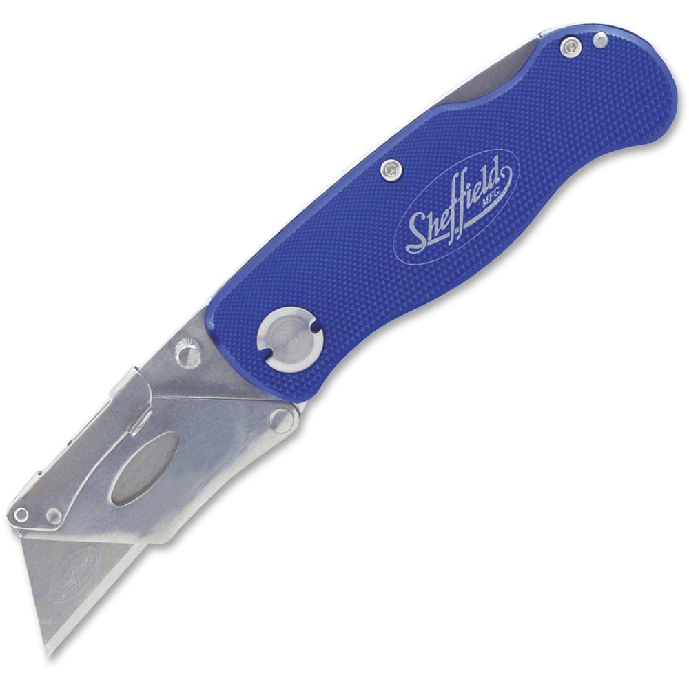 Sheffield Great NeckLockback Utility Knife - 0.7in Height x 4in Width - Aluminum Handle - Blue (Min Order Qty 4) MPN:12113