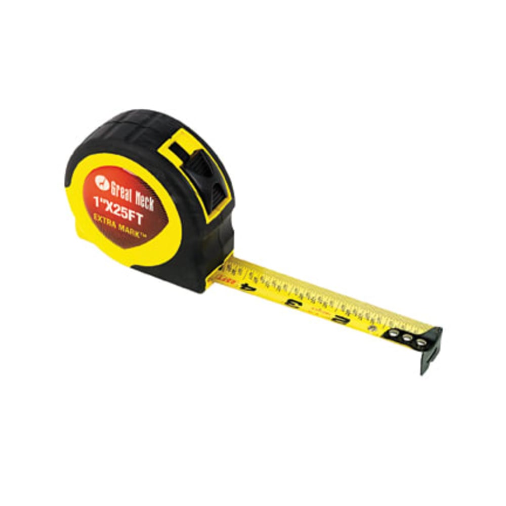 Great Neck ExtraMark Fractional Tape Measure - 25 ft Length x 1in Width - Imperial Measuring System - Black, Yellow - 1 Each MPN:95005