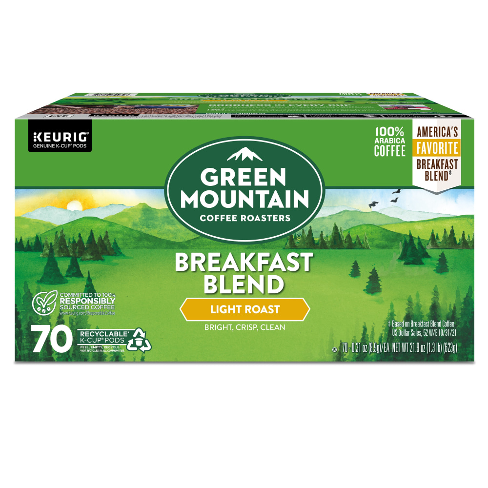 Green Mountain Coffee Roasters Keurig Single-Serve K-Cup Pods, Breakfast Blend, Light Roast, Pack Of 70 Pods MPN:5000373741