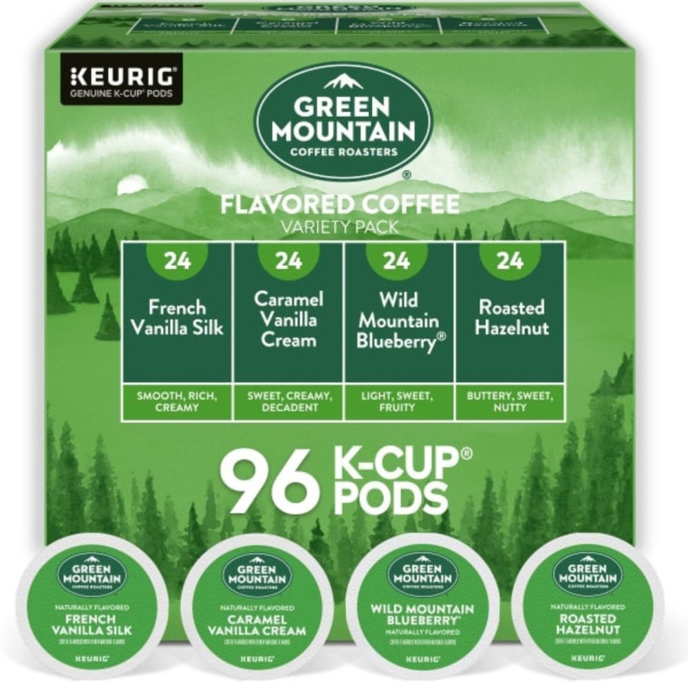 Green Mountain Coffee Roasters Flavored Coffee Variety Pack Keurig Single Serve K-Cup Pods, 24 Pods Per Pack, Case Of 4 Packs MPN:5000374160