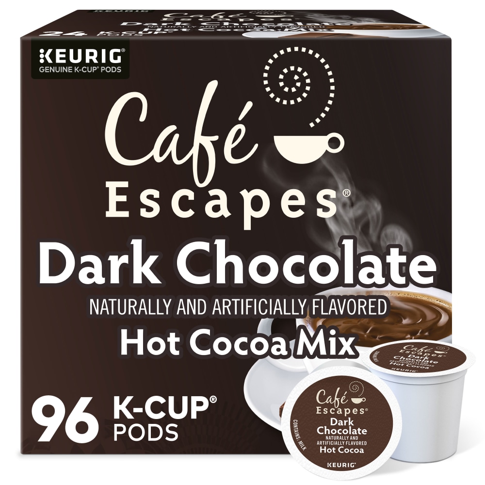 Cafe Escapes Dark Chocolate Hot Cocoa Keurig Single-Serve K-Cup Pods, 24 Pods Per Pack, Case Of 4 Packs MPN:5000330122