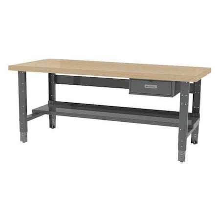 Leveling Feet Work Bench with Stringer, Shelf and Drawer, Butcher Block, 72