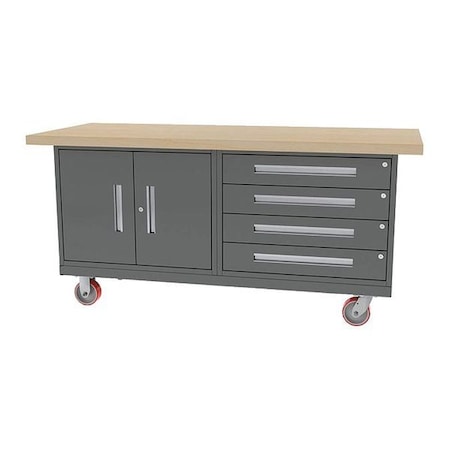 Four Drawer/Double Door Mobile Bench, 72