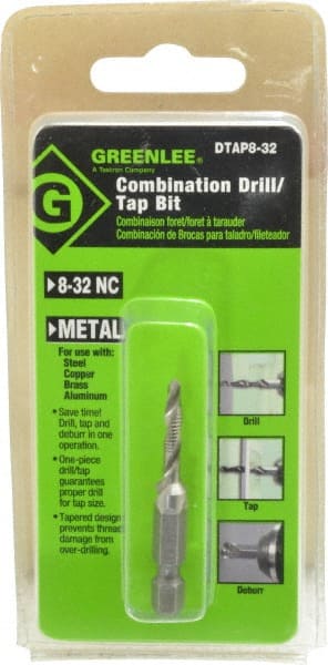 Combination Drill Tap: #8-32, 2B, 2 Flutes, High Speed Steel MPN:DTAP 8-32