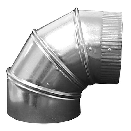 Round 90 Degree Elbow, 5 in Duct Dia, Galvanized Steel, 24 ga GA, 6 3/4 in W, 8