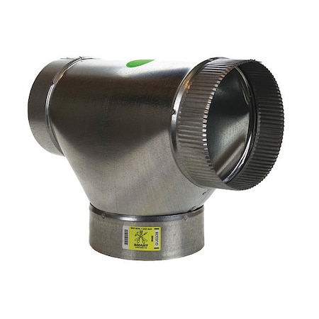 Round Duct Tee, 4 in Duct Dia, Galvanized Steel, 26 ga GA, 4 in W, 10-1/2