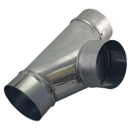 Round Duct Tee, 5 in Duct Dia, Galvanized Steel, 26 ga GA, 14 1/8 in W, 14-1/8
