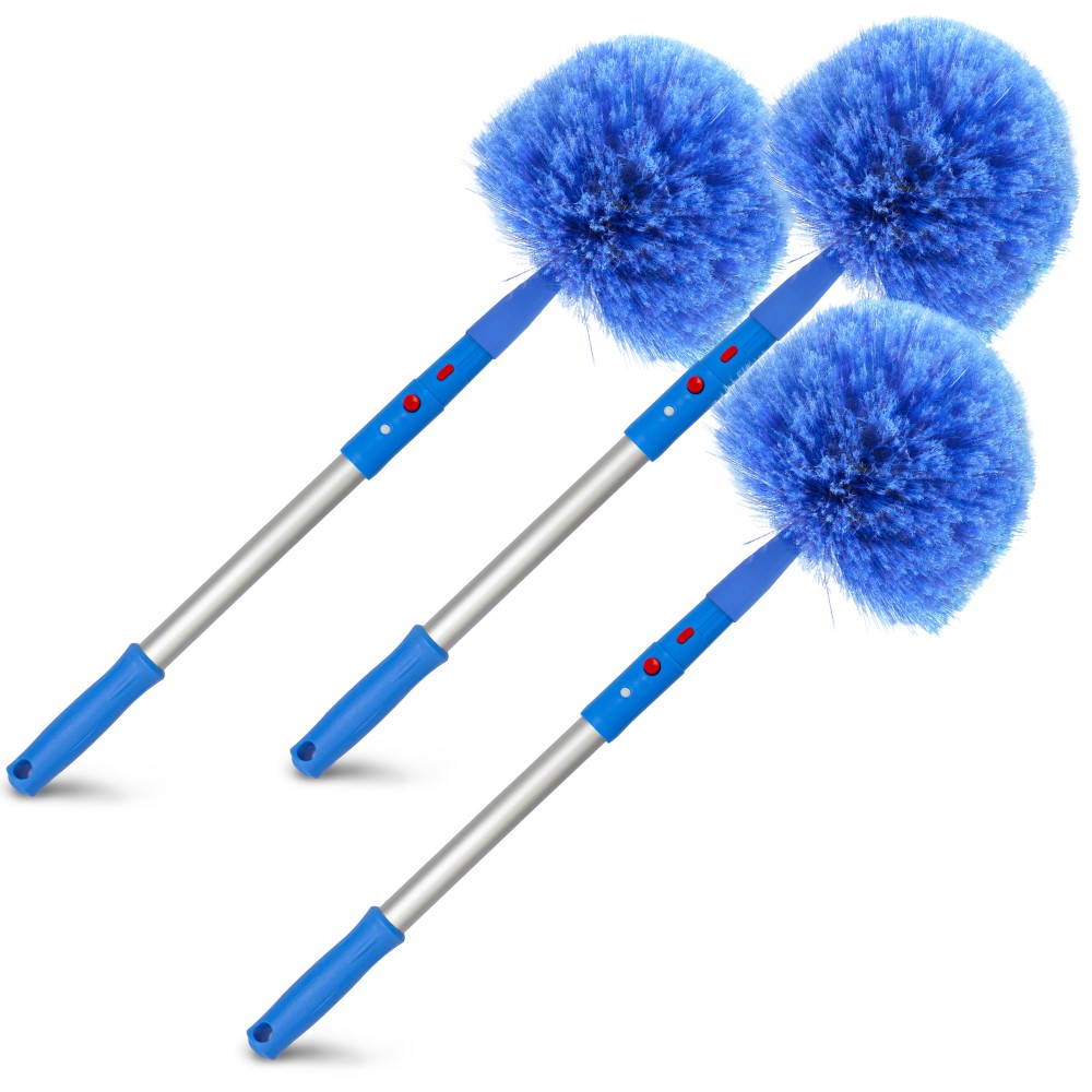 Gritt Commercial Cobweb Duster Brush With Pole, 6-11/16in Brush/20in Pole, Blue/Silver, Pack Of 3 MPN:GRI108-3PK