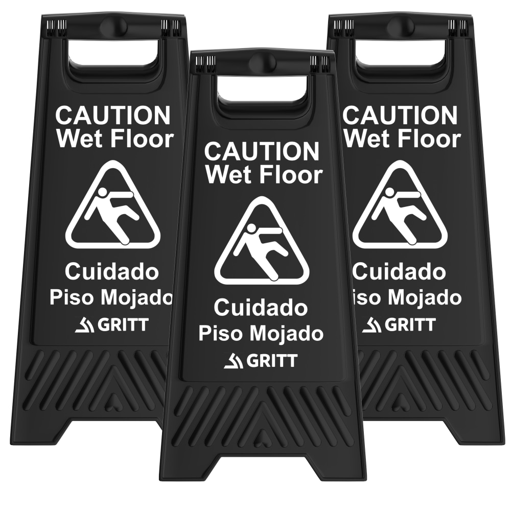 Gritt Commercial Caution Wet Floor Signs, Black, Pack Of 3 Signs MPN:GRI184-BLK-3PK