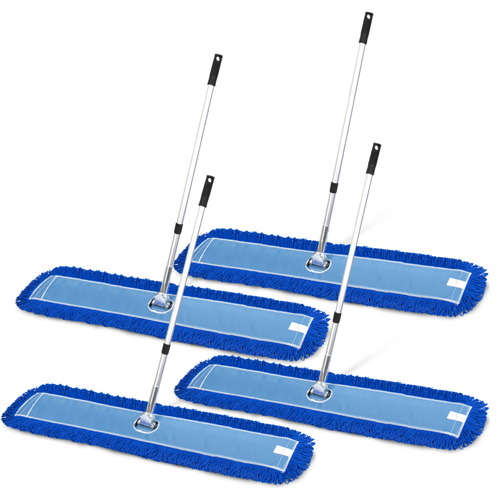 Gritt Commercial All-In-One Microfiber Dust Mop Sets With 72in Telescopic Handle, 60in, Blue/Silver, Pack Of 4 Sets MPN:GRI174-60-T-4PK