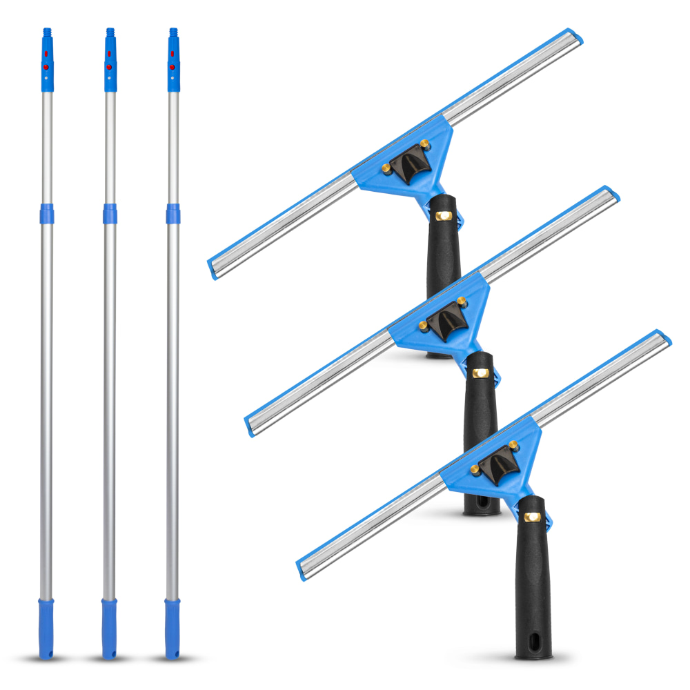 Gritt Commercial Swivel Window Squeegee And Telescopic Pole Window Washing Kit, 14in Squeegee/6ft Pole, Multicolor, Pack Of 3 Kits MPN:GRI130-6F-14-3PK