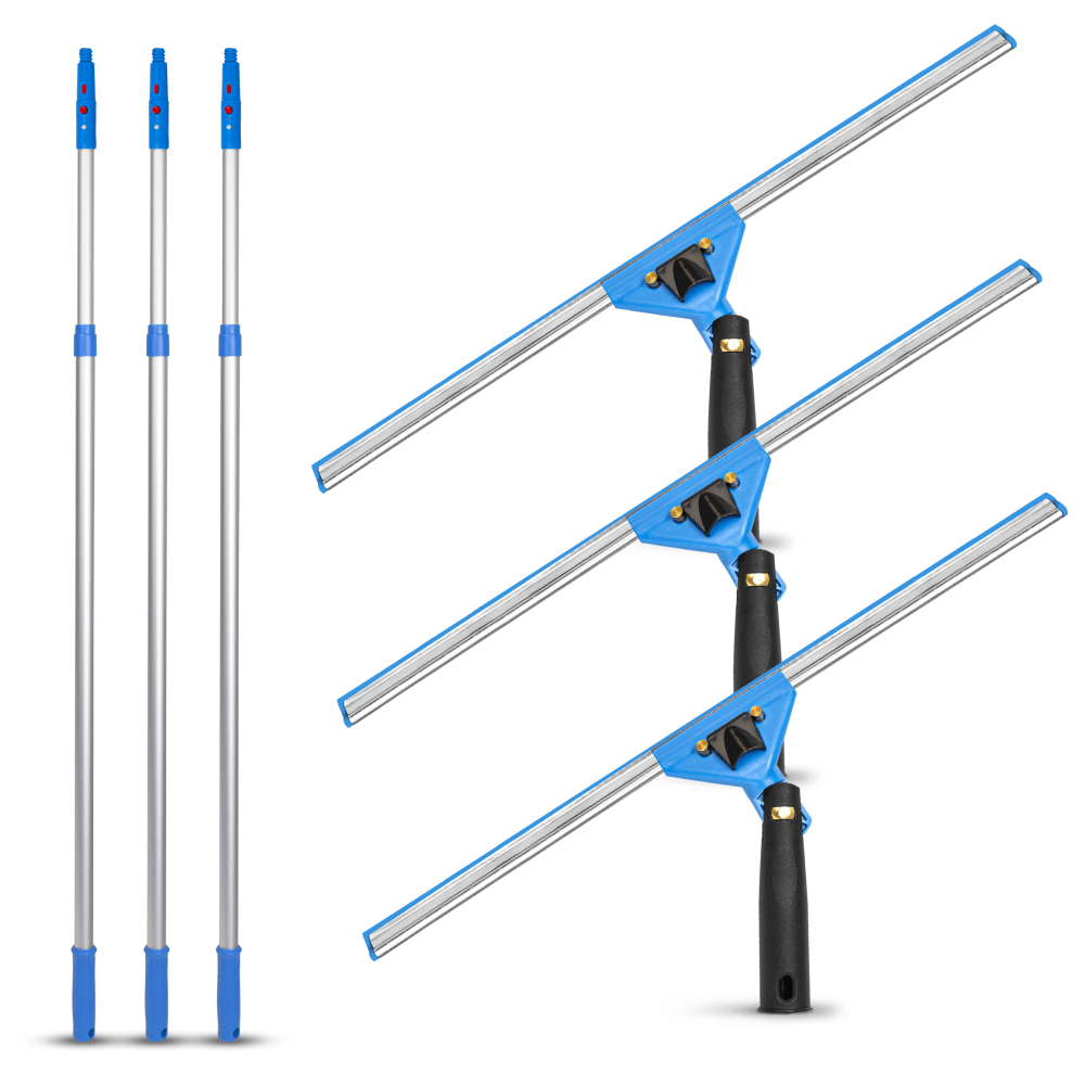 Gritt Commercial Swivel Window Squeegee And Telescopic Pole Window Washing Kit, 18in Squeegee/6ft Pole, Multicolor, Pack Of 3 Kits MPN:GRI130-6F-18-3PK