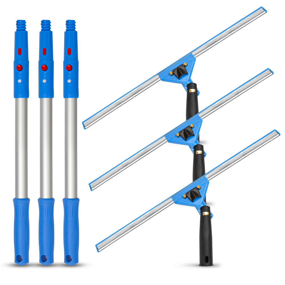 Gritt Commercial Swivel Window Squeegee And Pole Window Washing Kit, 18in Squeegee/20in Pole, Multicolor, Pack Of 3 Kits MPN:GRI131-18-3PK