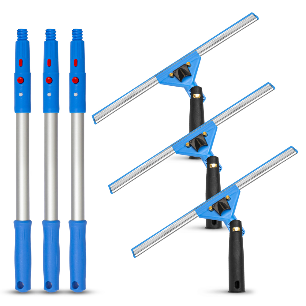 Gritt Commercial Swivel Window Squeegee And Pole Window Washing Kit, 14in Squeegee/20in Pole, Multicolor, Pack Of 3 Kits MPN:GRI131-3PK