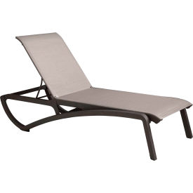 Grosfillex® Sunset Adj. Sling Chaise Lounge Solid Gray Sling On Volcanic Black Frame UT047288 - Pkg Qty 2