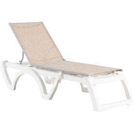 Grosfillex® Jamaica Beach Adj. Sling Chaise Lounge Straw Sling White Resin Frame UT116004 - Pkg Qty 16