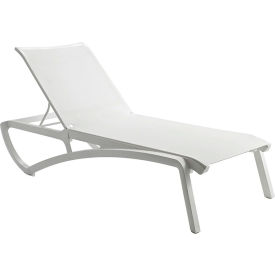 Grosfillex® Sunset Adj. Sling Chaise Lounge White Sling On Glacier White Frame UT740096 - Pkg Qty 12