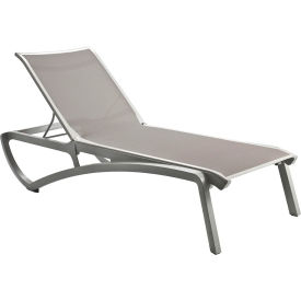 Grosfillex® Sunset Adj. Sling Chaise Lounge Solid Gray Sling On Platinum Gray Frame UT740289 - Pkg Qty 12
