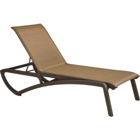 Grosfillex® Sunset Adj. Sling Chaise Lounge Cognac Sling On Fusion Bronze Frame UT740599 - Pkg Qty 12