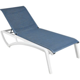 Grosfillex® Sunset Adj. Sling Chaise Lounge Madras Blue Sling On Glacier White Frame UT741096 - Pkg Qty 12