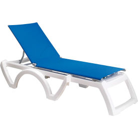Grosfillex® Jamaica Beach Adj. Sling Chaise Lounge Blue Sling w/ White Frame UT786006 - Pkg Qty 2