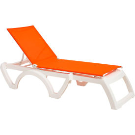 Grosfillex® Jamaica Beach Adj. Sling Chaise Lounge Orange Sling White Resin Frame UT786019 - Pkg Qty 2