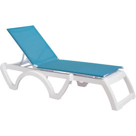 Grosfillex® Jamaica Beach Adj. Sling Chaise Lounge Sky Blue w/ White Frame UT786194 - Pkg Qty 2