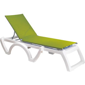 Grosfillex® Jamaica Beach Adj. Sling Chaise Lounge Fern Green w/ White Frame UT878152 - Pkg Qty 16