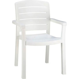 Grosfillex® Stacking Dining Outdoor Armchair Woodgrained - White 46119004 - Pkg Qty 12