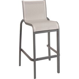 Grosfillex® Sunset Armless Barstool Solid Gray Sling On Volcanic Black Frame US030288 - Pkg Qty 2