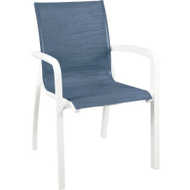 Grosfillex® Sunset Stacking Outdoor Armchair Madras Blue Sling On Glacier White Frame UT007096 - Pkg Qty 16