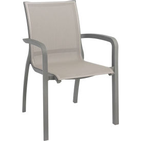 Grosfillex® Sunset Stacking Outdoor Armchair Solid Gray Sling On Platinum Gray Frame UT646289 - Pkg Qty 16
