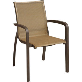 Grosfillex® Sunset Stacking Outdoor Armchair Cognac Sling On Fusion Bronze Frame UT664599 - Pkg Qty 4