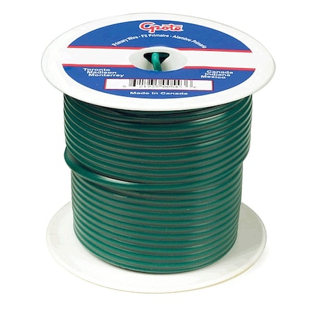 Primary Wire, GPT, 18 AWG, 1C C, Green, PVC, Stranded, 60V, 100 ft. MPN:87-9006