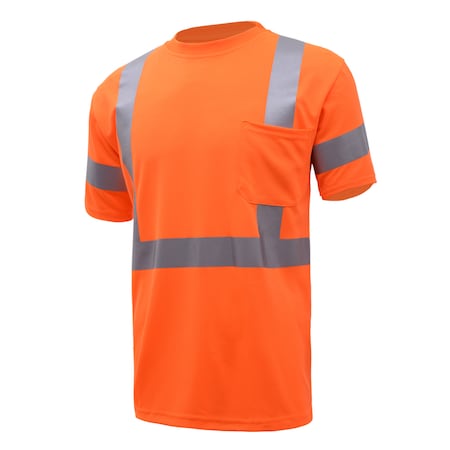 Hi-Vis Short Sleeve T-Shirt, 100% Polyester Birdseye, Orange, 2XL MPN:5002-2XL