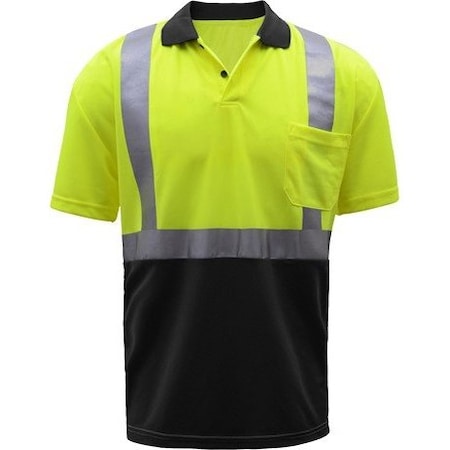 HI-Vis Short Sleeve Polo Shirt, 100% Polyester Birdseye, Lime, XL MPN:5003-XL