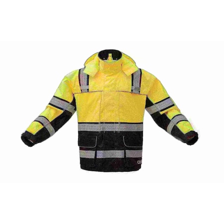 Hi-Vis Rain Coat, 300D Rip Stop Polyester, Class 3 Lime/Black, 4XL/5XL MPN:6501-4XL/5XL