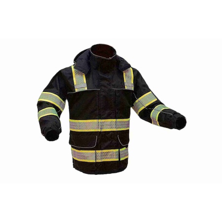 Hi-Vis Rain Coat, 300D Rip Stop Polyester, Class 3 Black, 2XL/3XL MPN:6503-2XL/3XL