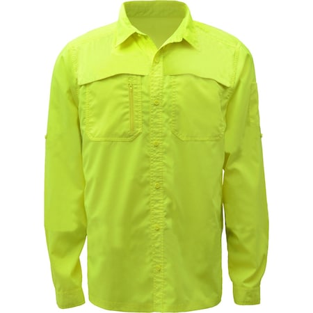 Non-ANSI Lightweight Rip Stop Button Front Shirt, 96% Polyester/4% Spandex, Lime, L MPN:7507-LG