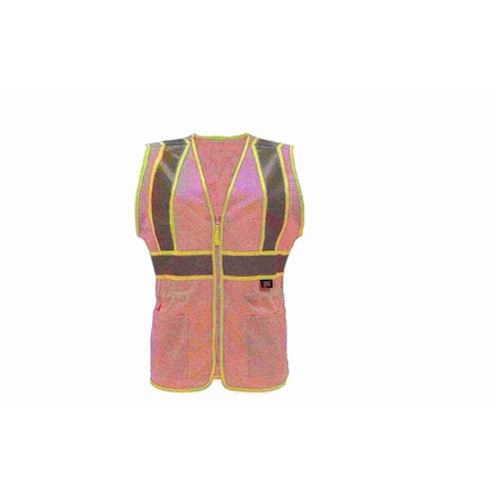 High-Visibility Vest, Polyester, Zipper Closure, 2 Outside Pockets, Not Rated, Pink, Size L/XL MPN:7806-LG/XL