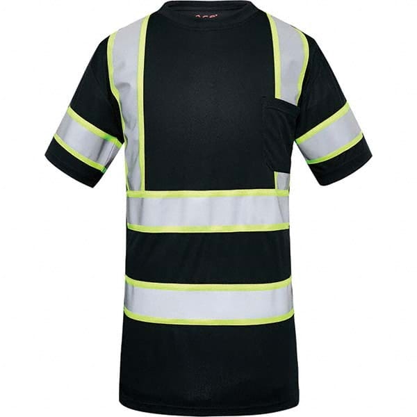 Work Shirt: High-Visibility, Medium, Polyester, Black & Silver, 1 Pocket MPN:5011-MD