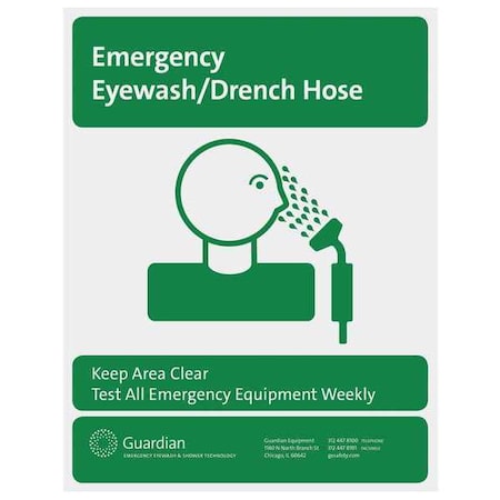 Sign, Eye Wash/drench Hose, Ge, Plastic, Green, For Use With, Guardian® Recessed Laboratory Units MPN:250-010G