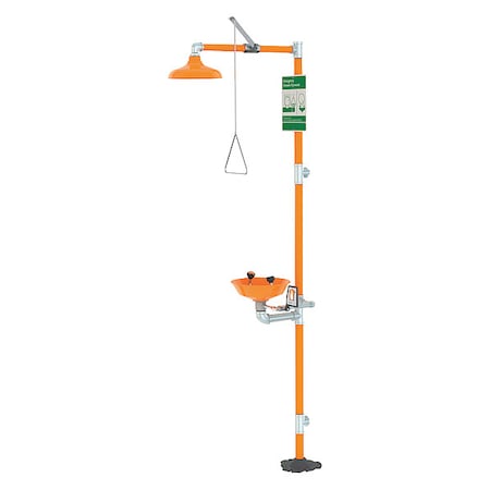 Shower with Eyewash, Floor Mount, Plastic Bowl, Galvanized Steel Pipe, Orange MPN:G1902P