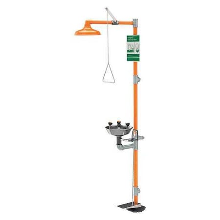 Shower with Eyewash, Floor Mount, Galvanized Steel Pipe, 94 3/4 in H, Stainless Steel Bowl, Orange MPN:G1909HFC