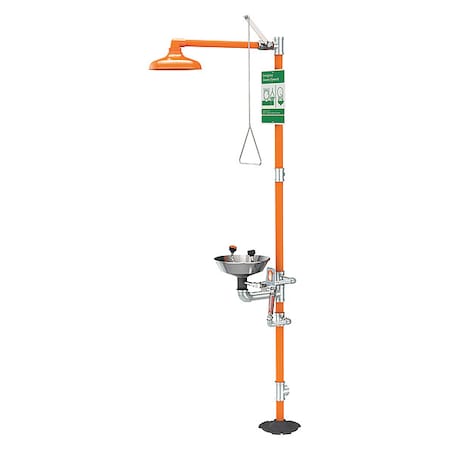 Shower with Eyewash, Floor Mount, Galvanized Steel Pipe, 94 3/4 in H, Stainless Steel Bowl, Orange MPN:G1943