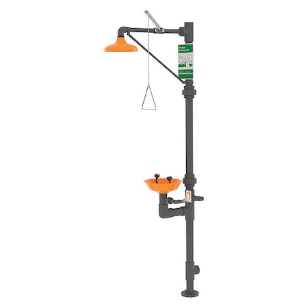 Shower with Eyewash, Floor Mount, Plastic Pipe, 96 13/50 in H, Plastic Bowl, Orange MPN:G1990